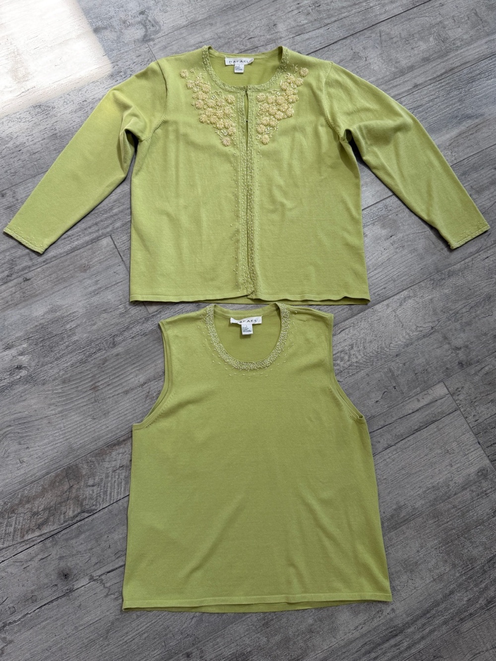 RAFAEL Silk Pale Green Knit Shell & Embellished Cardigan Set (2pc)